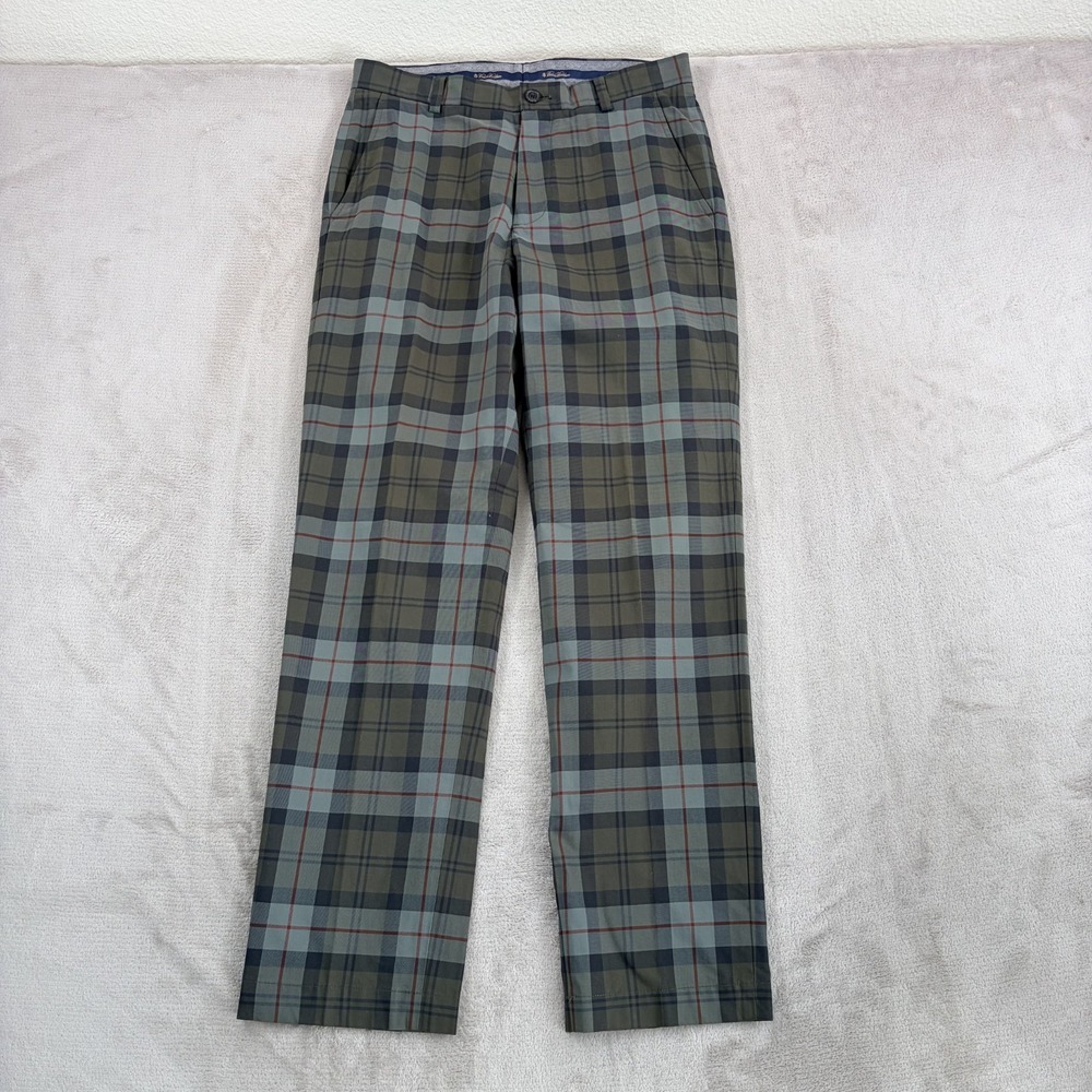 Brooks Brothers Clark Fit Trouser Pants in Green Madras Plaid Men 32x32 Preppy